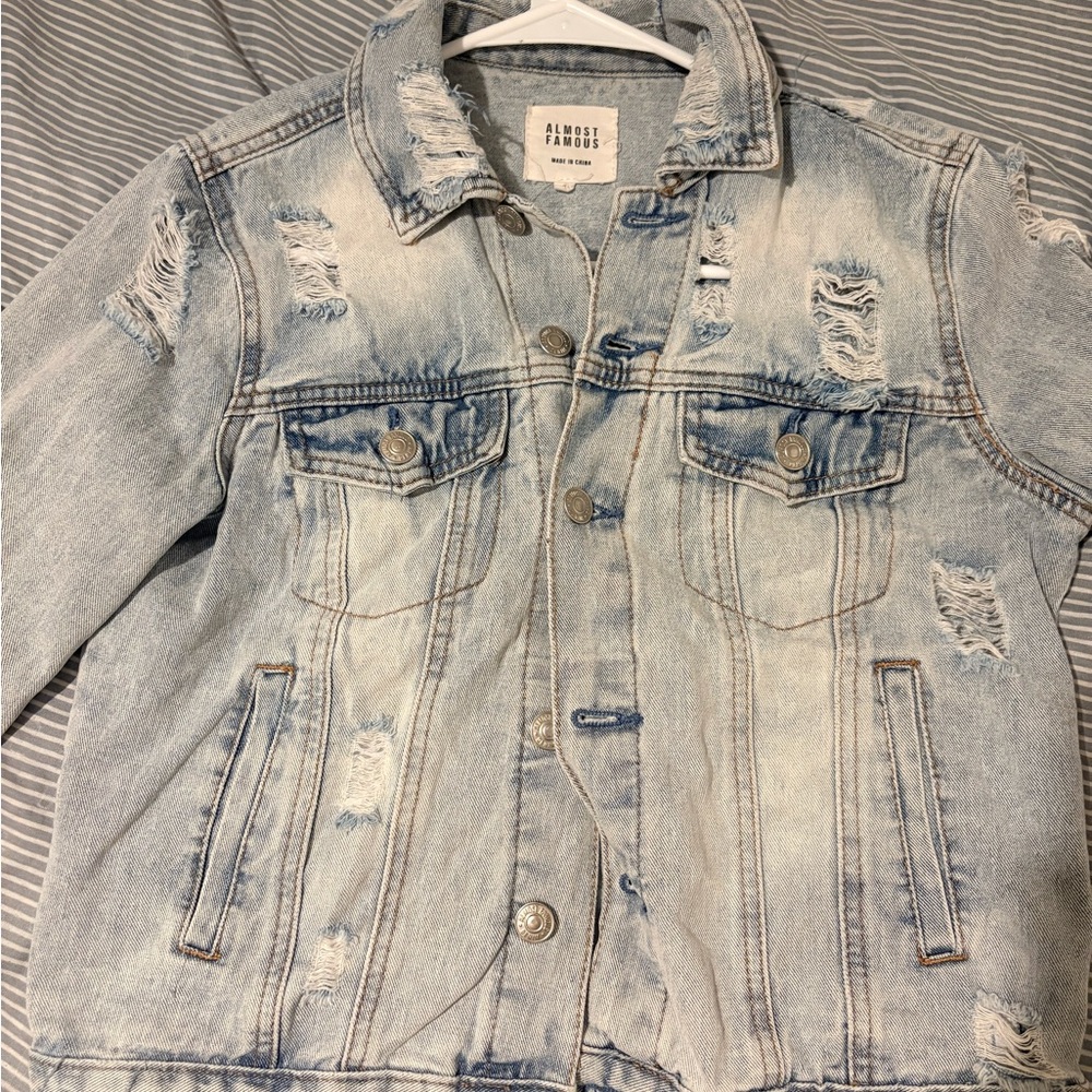 Almost Famous Distressed Light Blue Denim Jacket